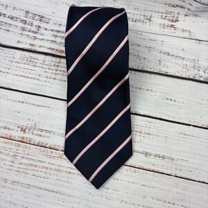 Kilgour Savile Row London Navy Blue Pink Striped Silk Necktie England made posh